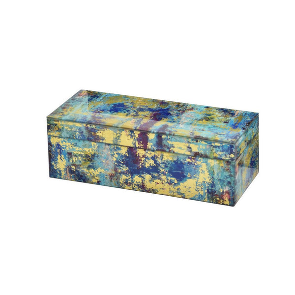 Benzara Jenny Decorative Box Set Of 2 Abstract Marbled Emerald Green Glass -BM330162