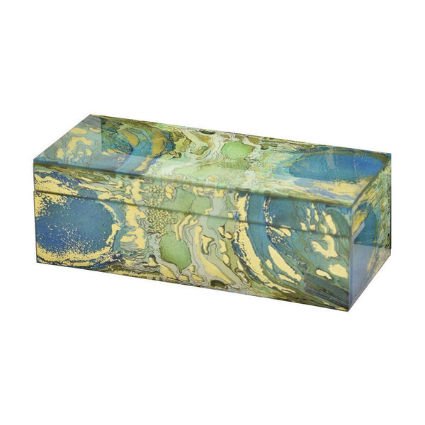 Benzara Jenny Decorative Box Set Of 2 Abstract Marbled Yellow Green Glass -BM330164