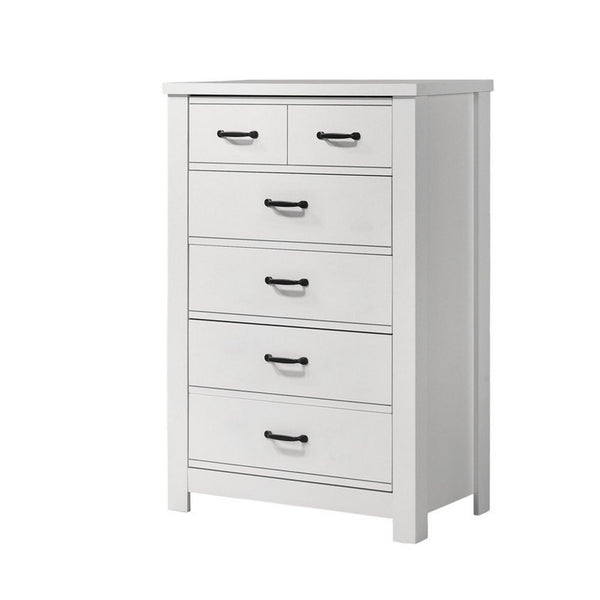 benzara Jermy 47 Inch Tall Dresser 5 Drawers Black Handles Crisp White Finish - BM302229