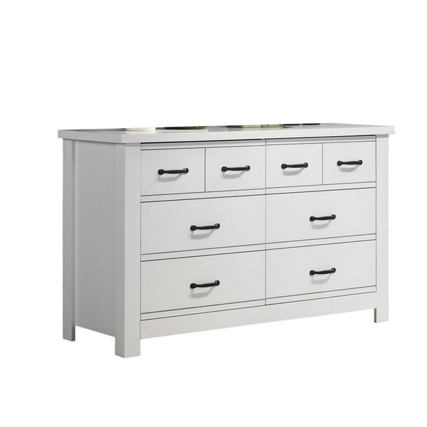 benzara Jermy 51 Inch Wide Dresser 6 Drawers Black Handles Crisp White Finish - BM302228