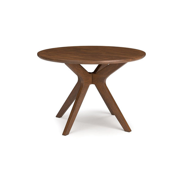 Benzara Jeyn Round Dining Table Modern Curved Base 45 Inch Brown Mango Wood -BM329757
