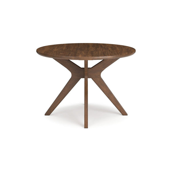 Benzara Jeyn Round Dining Table Modern Curved Base 45 Inch Brown Mango Wood -BM329757