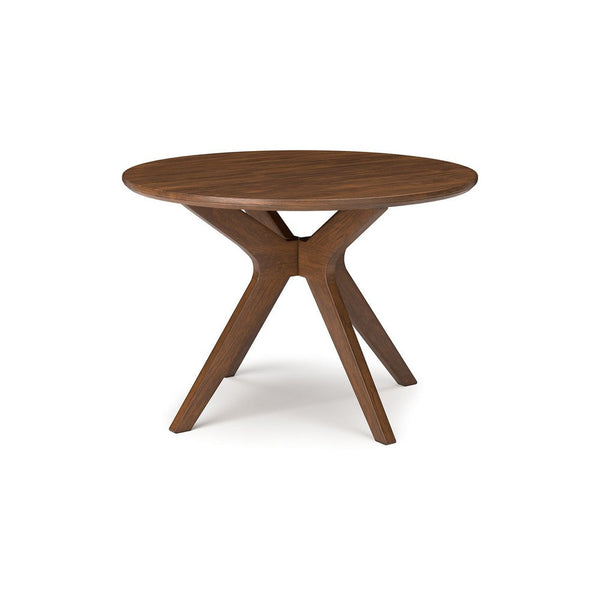 Benzara Jeyn Round Dining Table Modern Curved Base 45 Inch Brown Mango Wood -BM329757