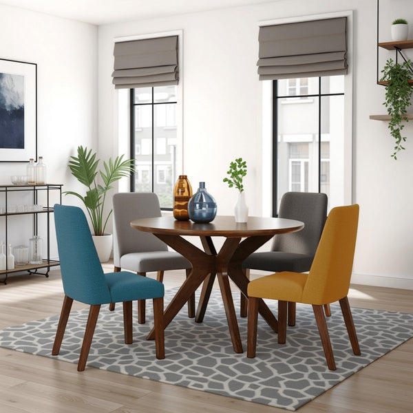 benzara Jeyn Round Dining Table Modern Curved Base 45 Inch Brown Mango Wood -BM329757