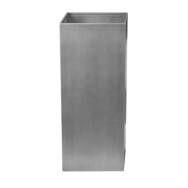Benzara Jo 32 Inch Tall Flower Pot Planter Hidden Indented Box Gray Brushed Metal - BM315128