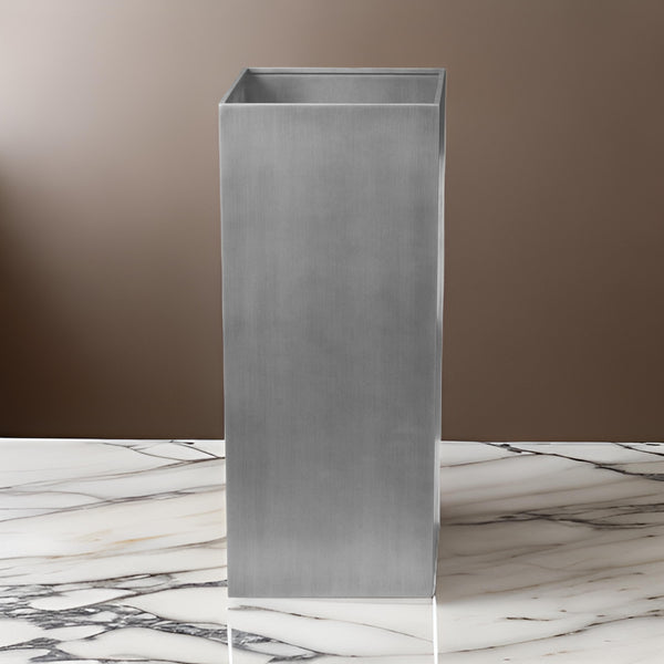 benzara Jo 32 Inch Tall Flower Pot Planter Hidden Indented Box Gray Brushed Metal - BM315128