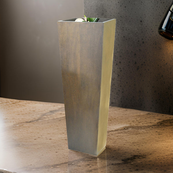 benzara Jo 48 Inch Tall Flower Pot Planter Hidden Indented Box Dark Brown Veneer - BM315130