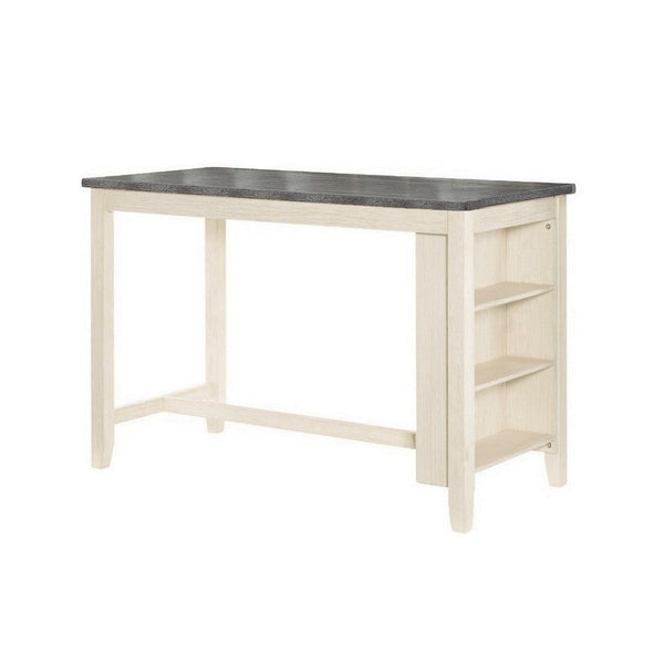 Benzara Joss 60 Inch Cottage Counter Height Table 2 Tone Wood Gray Top Cream Base - BM286286