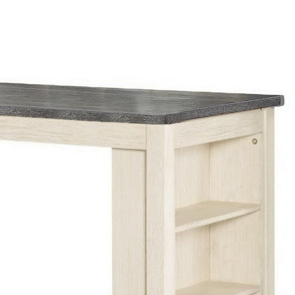 Benzara Joss 60 Inch Cottage Counter Height Table 2 Tone Wood Gray Top Cream Base - BM286286