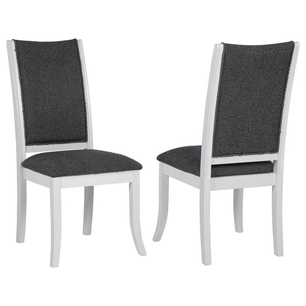 Benzara Judy Dining Side Chair Set Of 2 Flared Legs White Wood Gray Fabric -BM329287