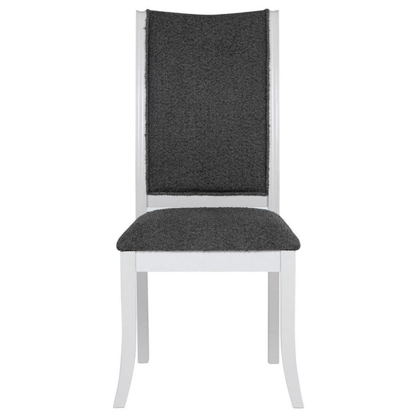 Benzara Judy Dining Side Chair Set Of 2 Flared Legs White Wood Gray Fabric -BM329287