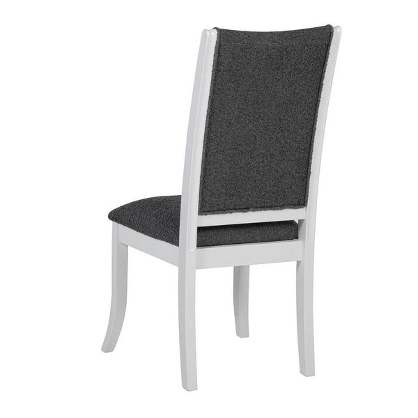 Benzara Judy Dining Side Chair Set Of 2 Flared Legs White Wood Gray Fabric -BM329287