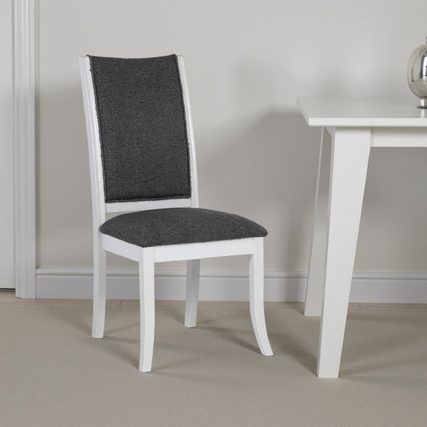 benzara Judy Dining Side Chair Set of 2 Flared Legs White Wood Gray Fabric -BM329287