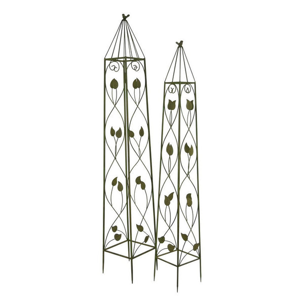 Benzara Kanye Garden Trellis Set Of 2 Leaf Details Vertical Plant Green Metal -BM330114