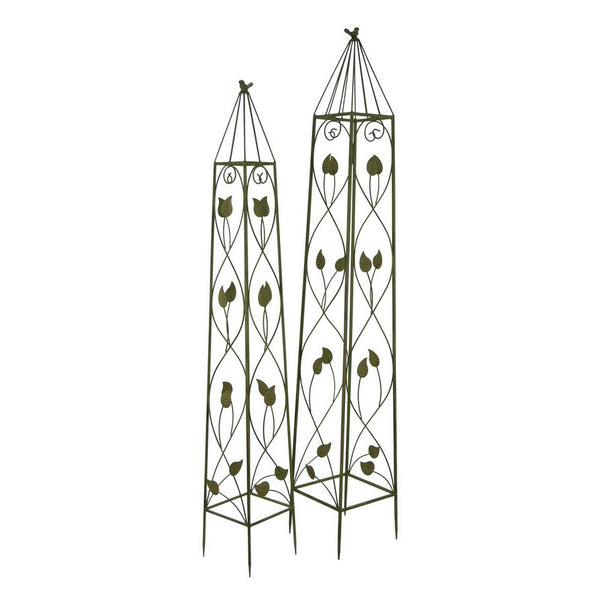 benzara Kanye Garden Trellis Set of 2 Leaf Details Vertical Plant Green Metal -BM330114