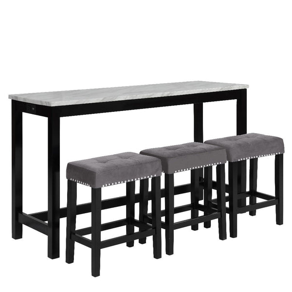 benzara Kate 60 Inch 4 Piece Bar Table Set with Upholstered Stools Gray - BM272115