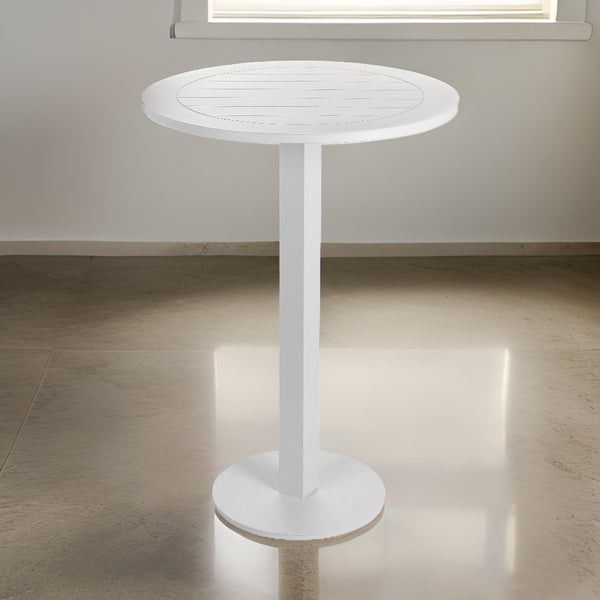 benzara Keli 43 Inch Outdoor Bar Table White Aluminum Frame Foldable Design - BM287742