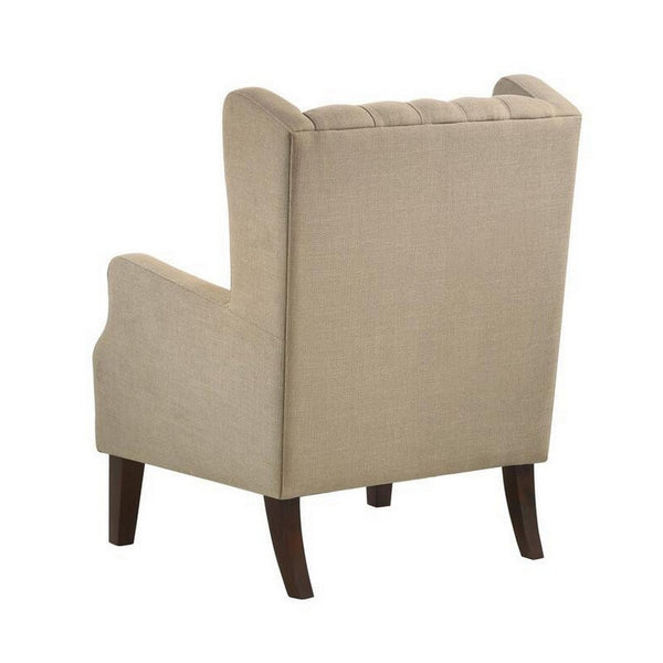 Benzara Keva 31 Inch Accent Chair Deep Button Tufted Wingback Soft Beige Fabric - BM286659