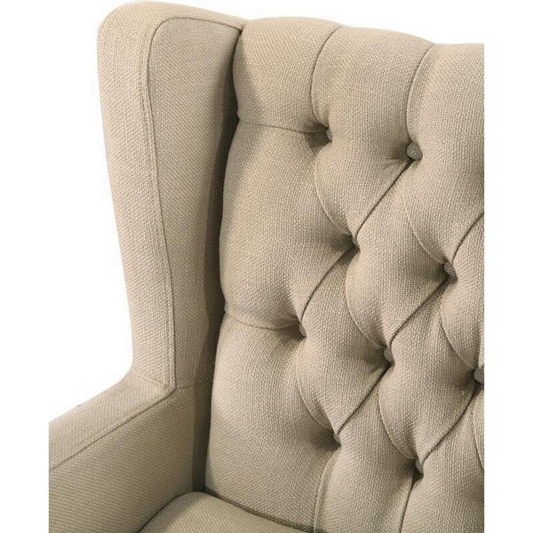 Benzara Keva 31 Inch Accent Chair Deep Button Tufted Wingback Soft Beige Fabric - BM286659