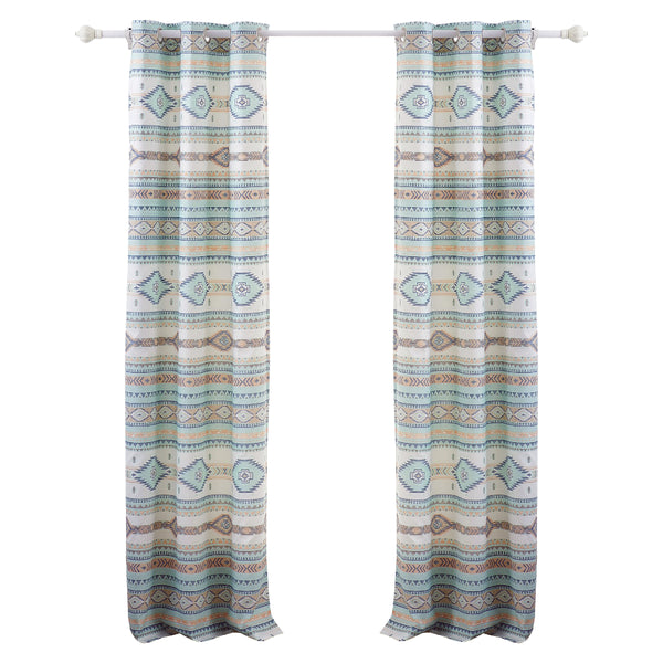 Benzara Kiev 84 Inch Window Curtains Microfiber Blue Southwest Design Grommets - BM293473