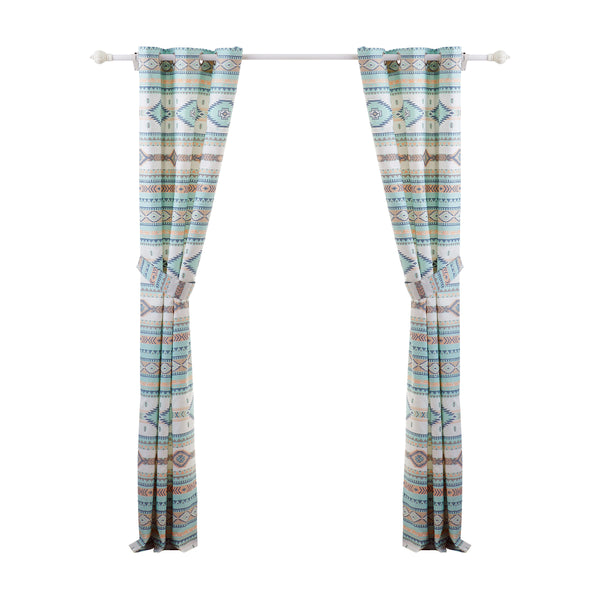 Benzara Kiev 84 Inch Window Curtains Microfiber Blue Southwest Design Grommets - BM293473