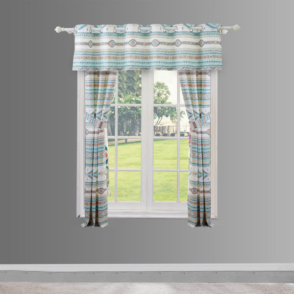 benzara Kiev 84 Inch Window Valance Microfiber Blue Southwest Design Grommets - BM293474