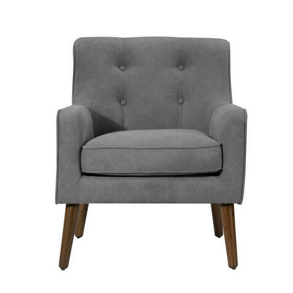 Benzara Kina 28 Inch Accent Chair Gray Fabric Button Tufted Angled Wood Legs - BM286665