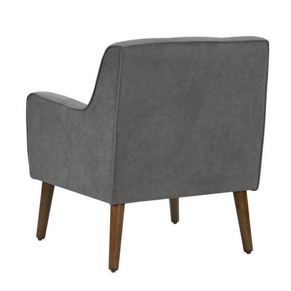 Benzara Kina 28 Inch Accent Chair Gray Fabric Button Tufted Angled Wood Legs - BM286665