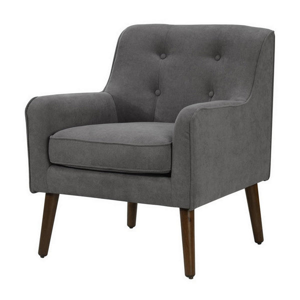 benzara Kina 28 Inch Accent Chair Gray Fabric Button Tufted Angled Wood Legs - BM286665