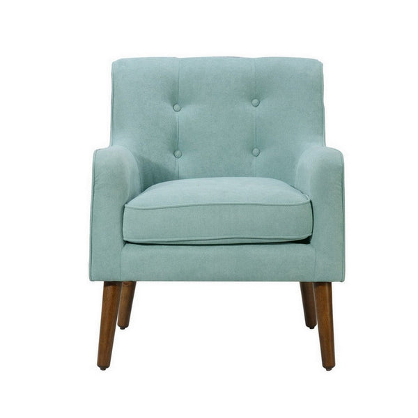Benzara Kina 28 Inch Accent Chair Teal Fabric Button Tufted Angled Wood Legs - BM286656