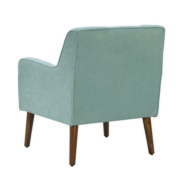 Benzara Kina 28 Inch Accent Chair Teal Fabric Button Tufted Angled Wood Legs - BM286656