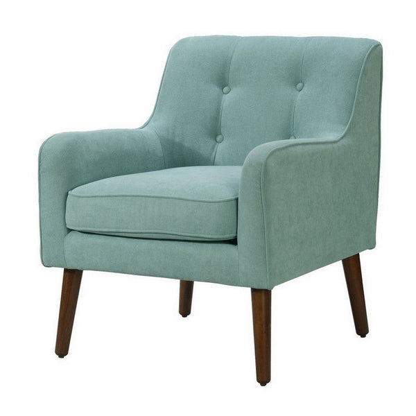 benzara Kina 28 Inch Accent Chair Teal Fabric Button Tufted Angled Wood Legs - BM286656