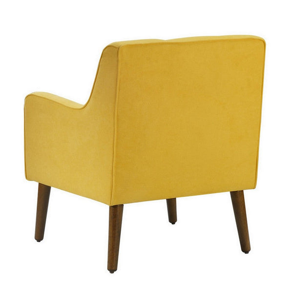 Benzara Kina 28 Inch Accent Chair Yellow Fabric Button Tufted Angled Wood Legs - BM286641