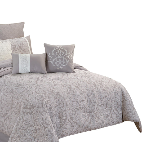 Benzara King Size 10 Piece Fabric Comforter Set With Medallion Prints White - BM225209