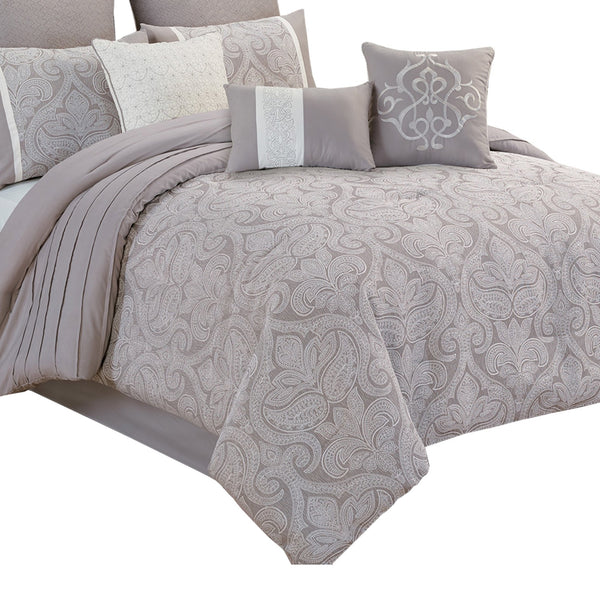 Benzara King Size 10 Piece Fabric Comforter Set With Medallion Prints White - BM225209