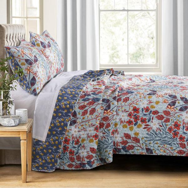 benzara King Size 3 Piece Polyester Quilt Set with Floral Prints Multicolor - BM218897