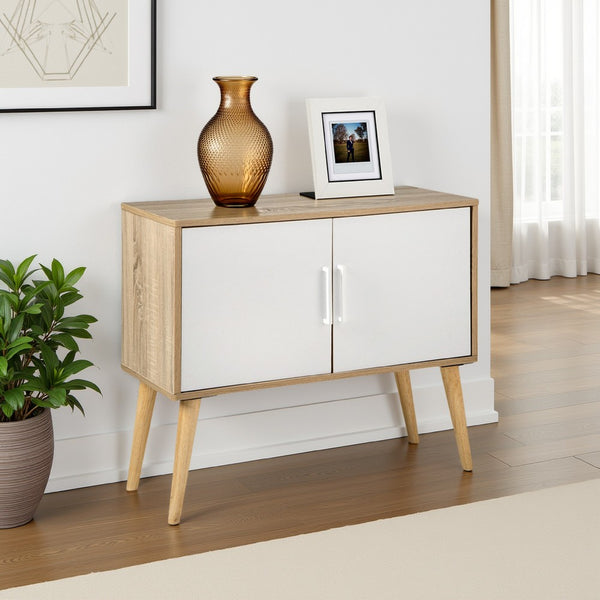 benzara Kior Accent Cabinet Console 2 Doors w Adjustable Shelf White 32 Inch -BM327787