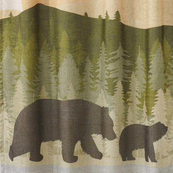 Benzara Kip 2 Panels Curtain Set Microfiber Green And Beige Mountain Scenery -BM332741