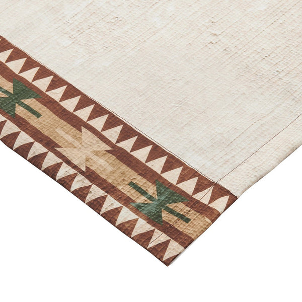 Benzara Kip 2 Panels Curtain Set Microfiber Green And Beige Mountain Scenery -BM332741