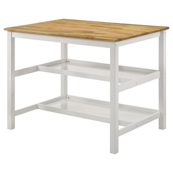 Benzara Kiyana Counter Height Table 2 Shelves 43 Inch Brown Hardwood White -BM329680