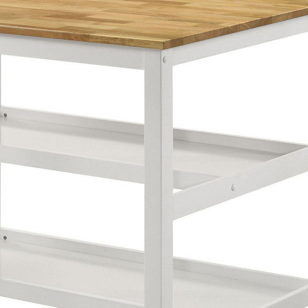 Benzara Kiyana Counter Height Table 2 Shelves 43 Inch Brown Hardwood White -BM329680