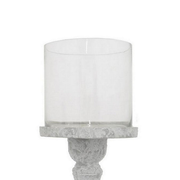Benzara Kris Candle Holder Hurricane Glass Top White Gray Ceramic 15 Inch -BM330149