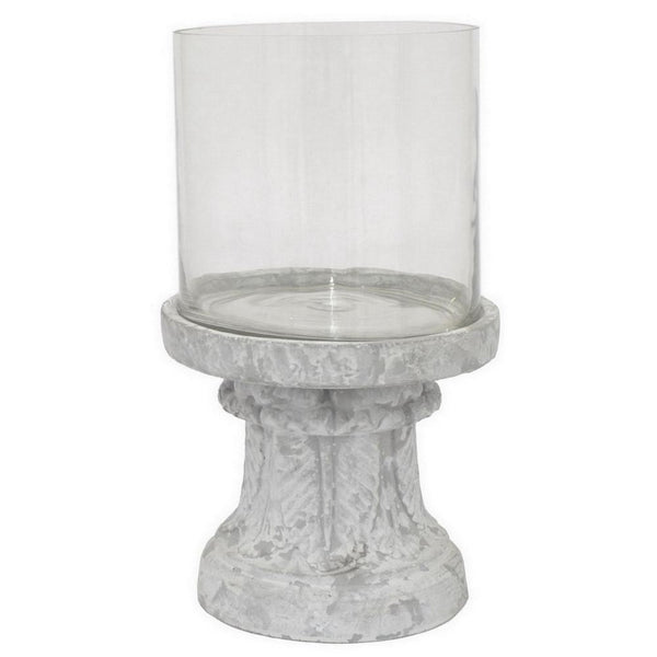 Benzara Kris Candle Holder Hurricane Glass Top White Gray Ceramic 14 Inch -BM330148