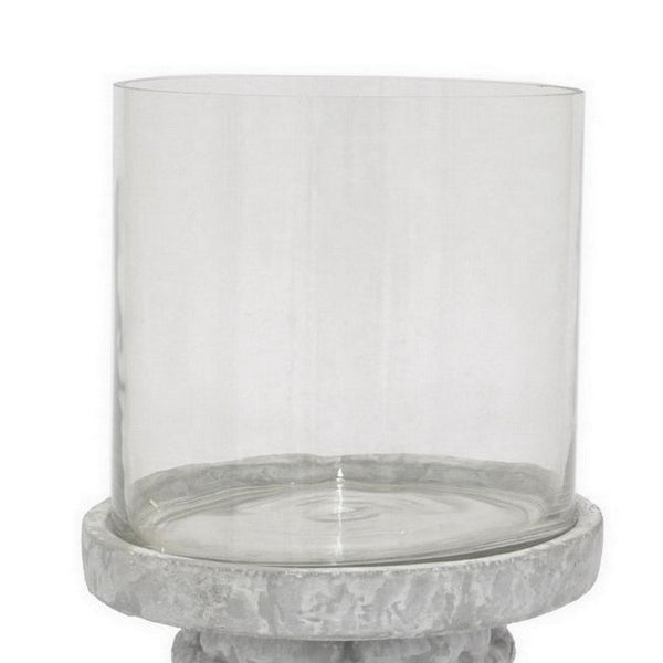 Benzara Kris Candle Holder Hurricane Glass Top White Gray Ceramic 14 Inch -BM330148