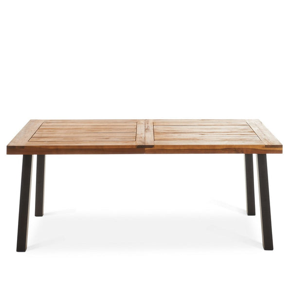 Benzara Kristi Outdoor Dining Table 69 Inch Brown Wood Top And Slat Panel -BM335754