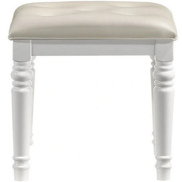 Benzara Kya 20 Inch Vanity Stool With Tufted Vegan Faux Leather Seat Glam Ivory - BM287979