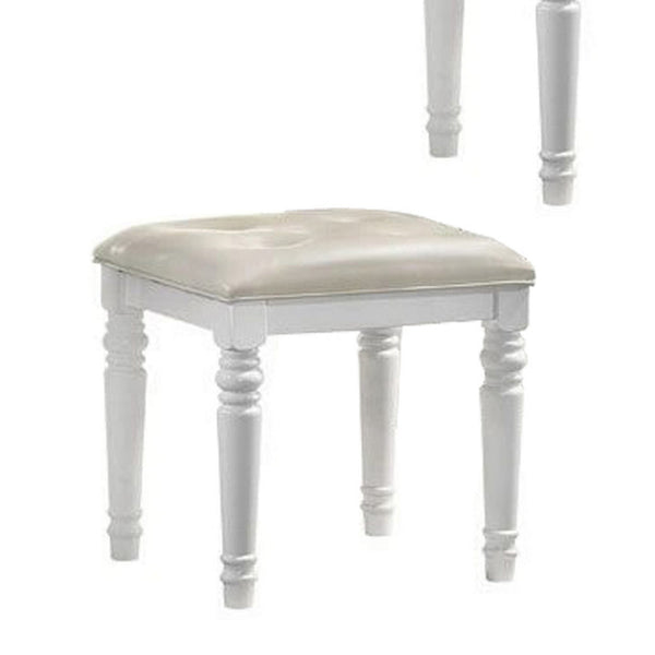 Benzara Kya 20 Inch Vanity Stool With Tufted Vegan Faux Leather Seat Glam Ivory - BM287979