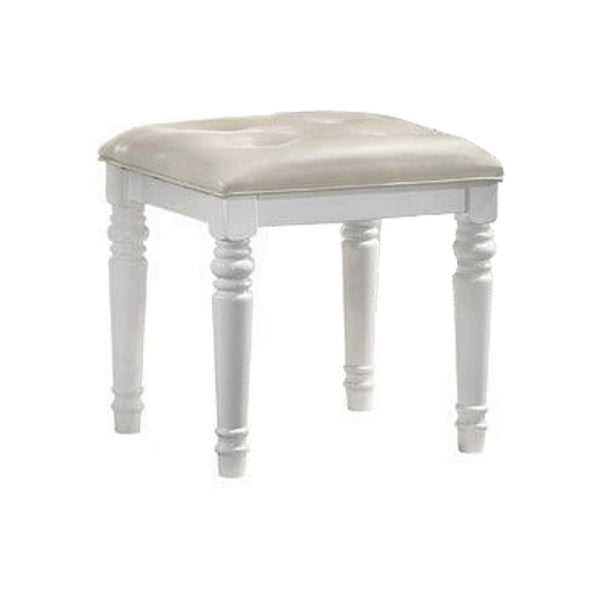 benzara Kya 20 Inch Vanity Stool with Tufted Vegan Faux Leather Seat Glam Ivory - BM287979