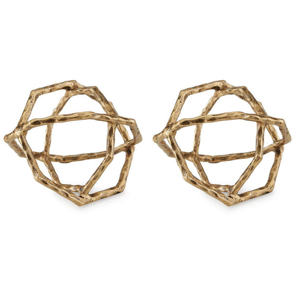 benzara Ladi Sculpture Set of 2 Decorative Rings 9 Inch Brass Cast Metal -BM327761