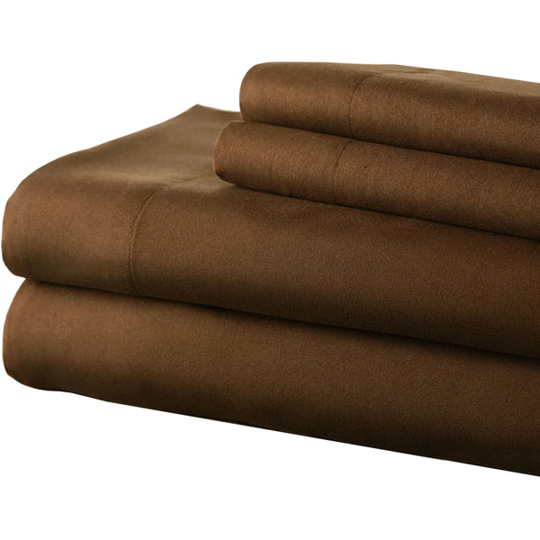 Benzara Lanester 4 Piece Deep Pocket Queen Size Microfiber Sheet Set Brown - BM202346